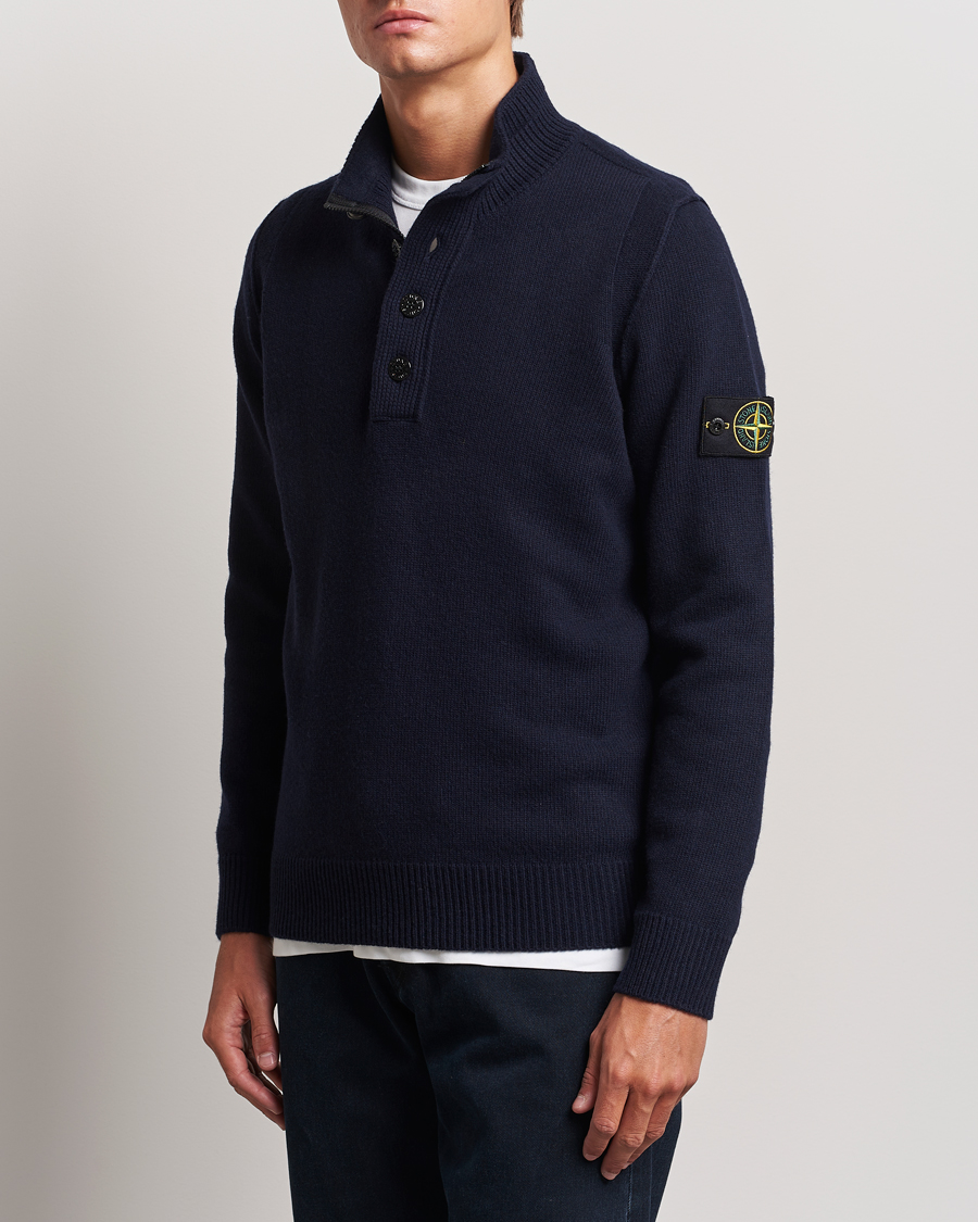 Homme |  | Stone Island | Knitted Lambswool Half Button Zip Navy Blue