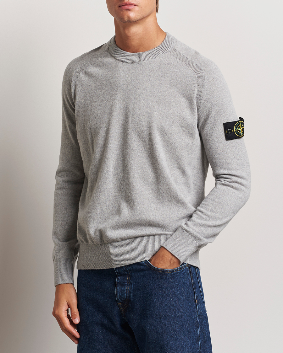 Homme |  | Stone Island | Cardigan Knit Geelong Wool Crew Neck Melange Grey