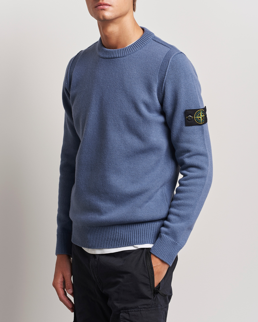 Homme |  | Stone Island | Knitted Lambwool Sweater Mid Blue