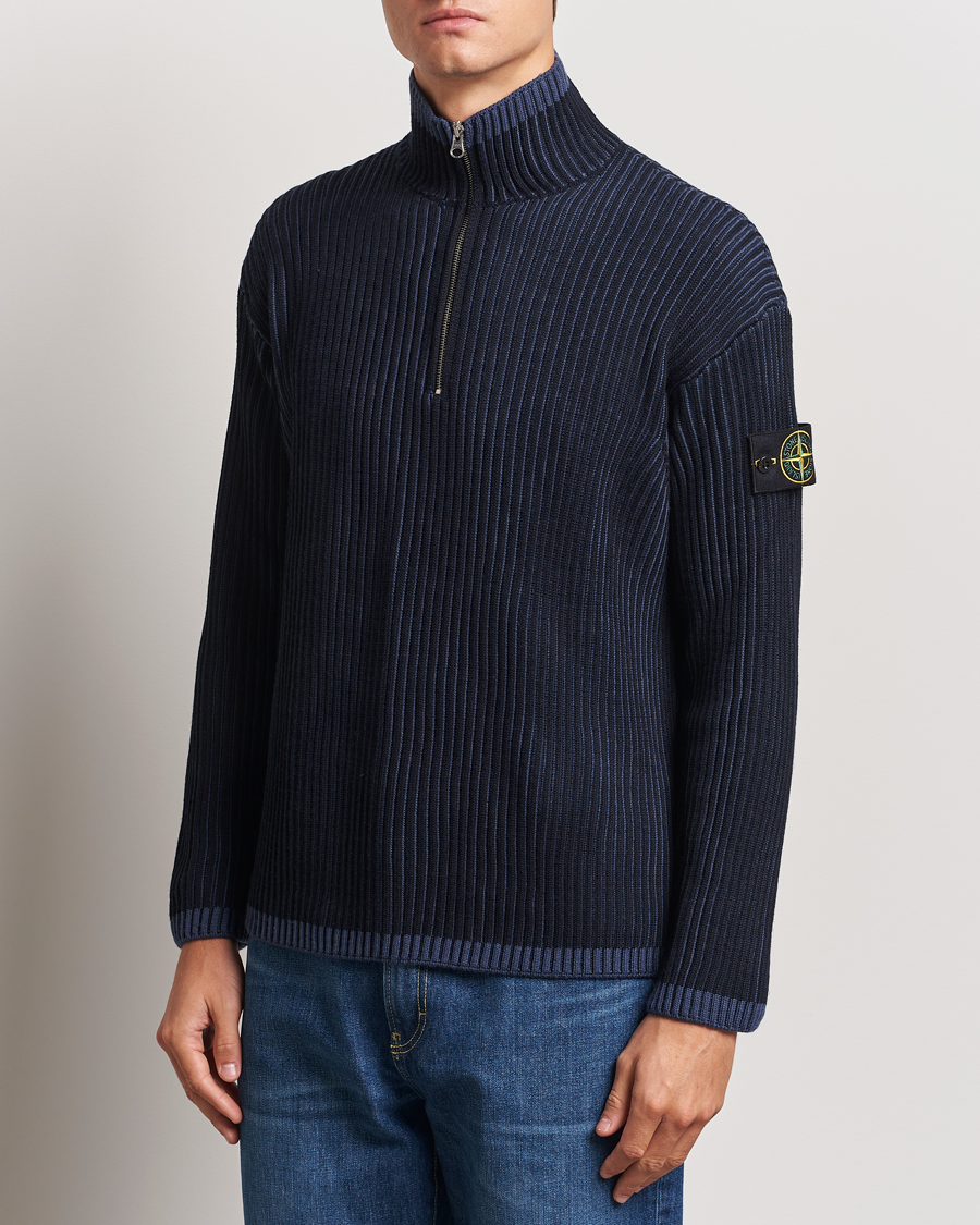 Homme |  | Stone Island | Full Rib Wool Half Zip Navy Blue