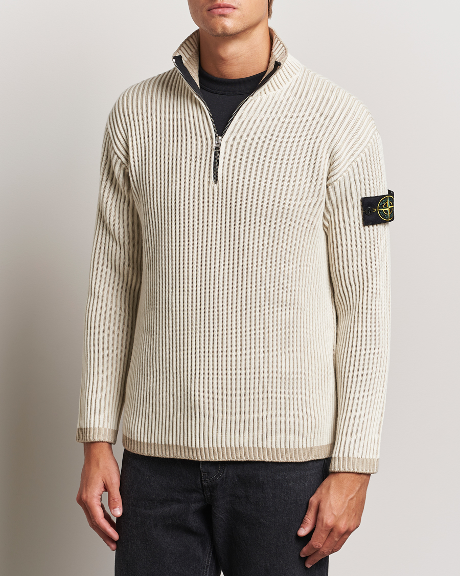 Homme | Half-zip | Stone Island | Full Rib Wool Half Zip Natural