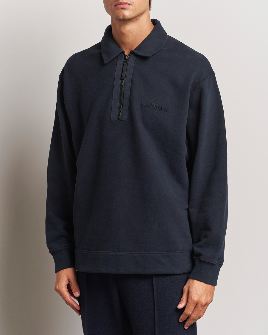 Homme | Sweat-Shirts | Stone Island | Garment Dyed Fleece Zip Polo Navy Blue