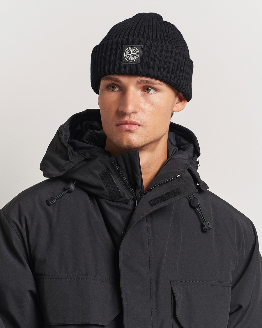 Homme | Bonnets | Stone Island | Full Rib Wool Beanie Black