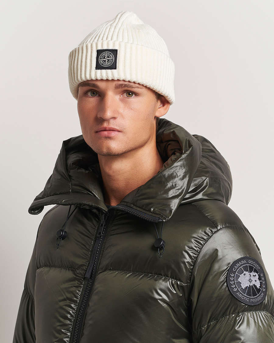 Homme |  | Stone Island | Full Rib Wool Beanie Natural