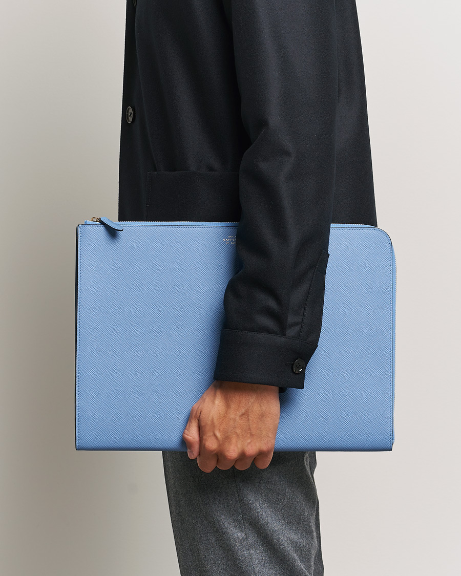 Homme |  | Smythson | Panama Large Laptop Case Nile Blue