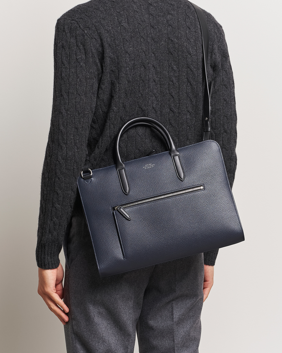 Homme |  | Smythson | Ludlow Ultra Slim Brefcase With Zip Front Navy