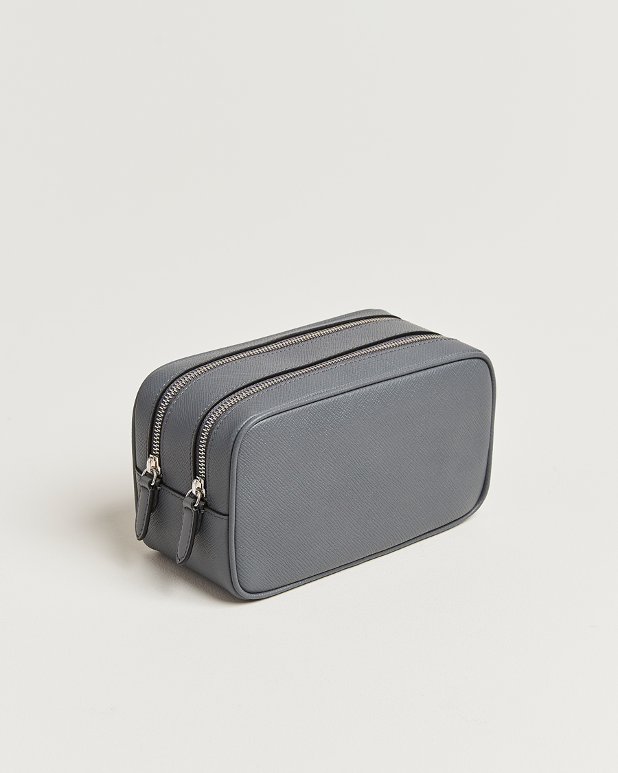 Homme |  | Smythson | Panama Double Zip Washbag Storm Grey