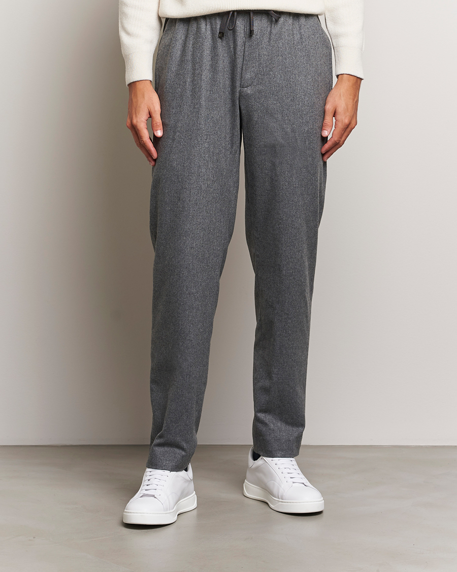 Homme | Pantalons En Flanelle | Moncler | Flannel Drawstring Pants Grey Melange