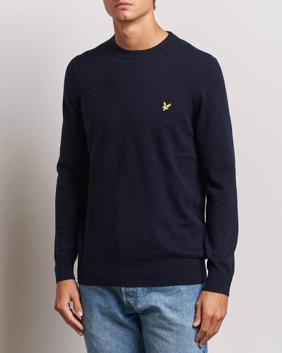 Homme |  | Lyle & Scott | Cotton/Merino Crew Neck Jumper Dark Navy