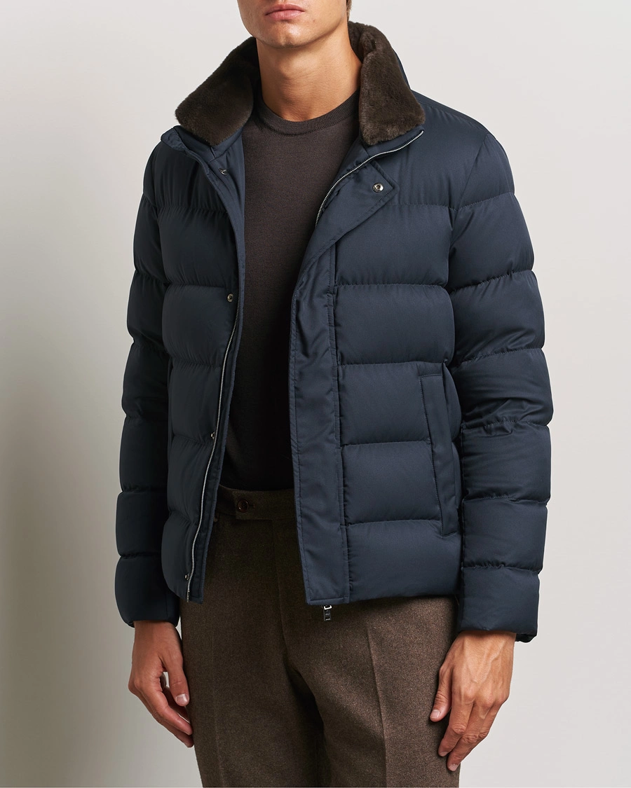 Homme |  | Herno | Faux Fur Down Jacket Navy