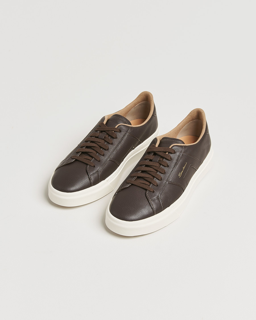 Homme |  | Santoni | Double Buckle Sneakers Dark Brown Grain