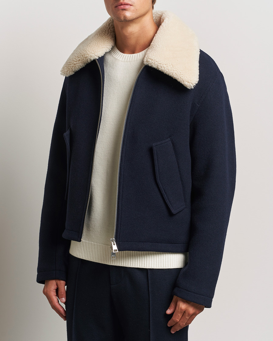 Homme |  | AMI | Wool Shearling Bomber Jacket Navy