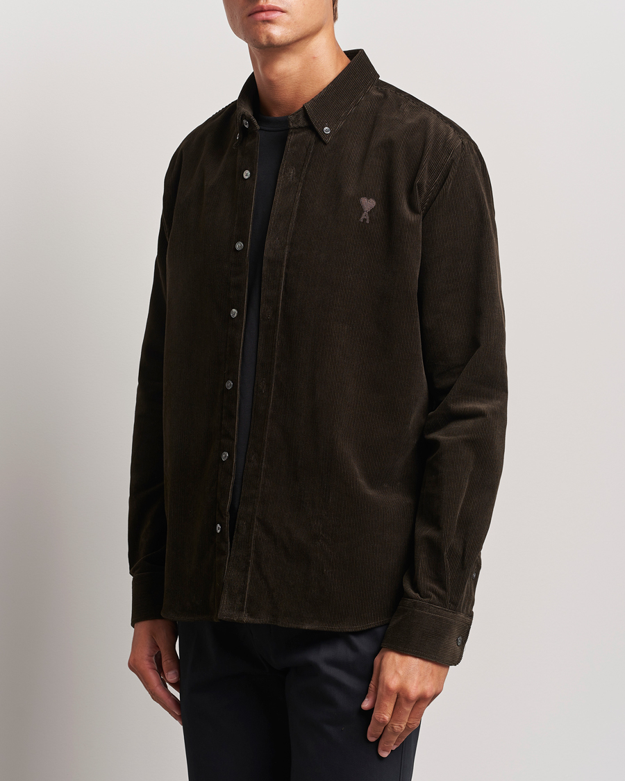 Homme |  | AMI | Classic Fit Corduroy Shirt Dark Coffee