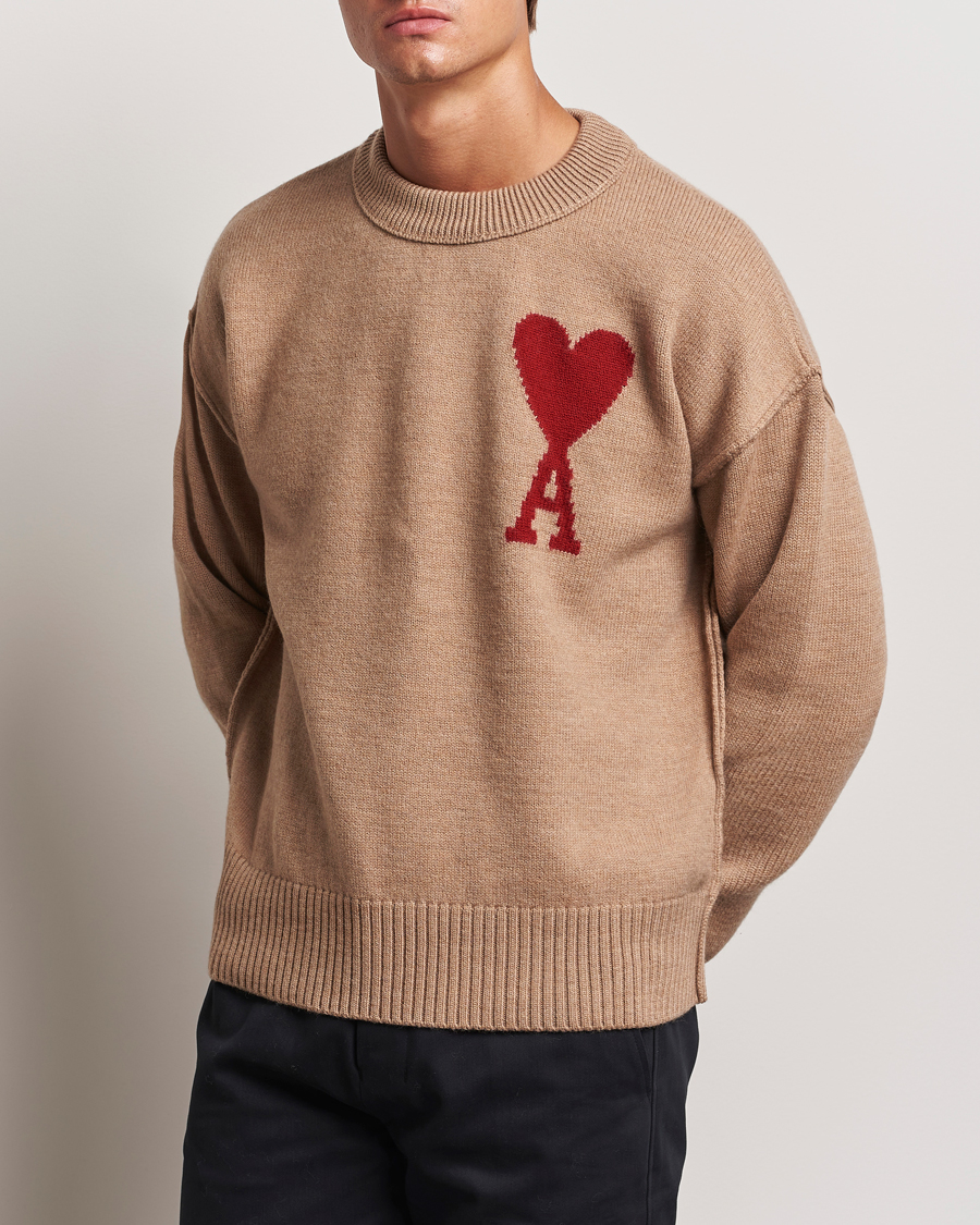 Homme |  | AMI | Big Heart Logo Crew Neck Camel