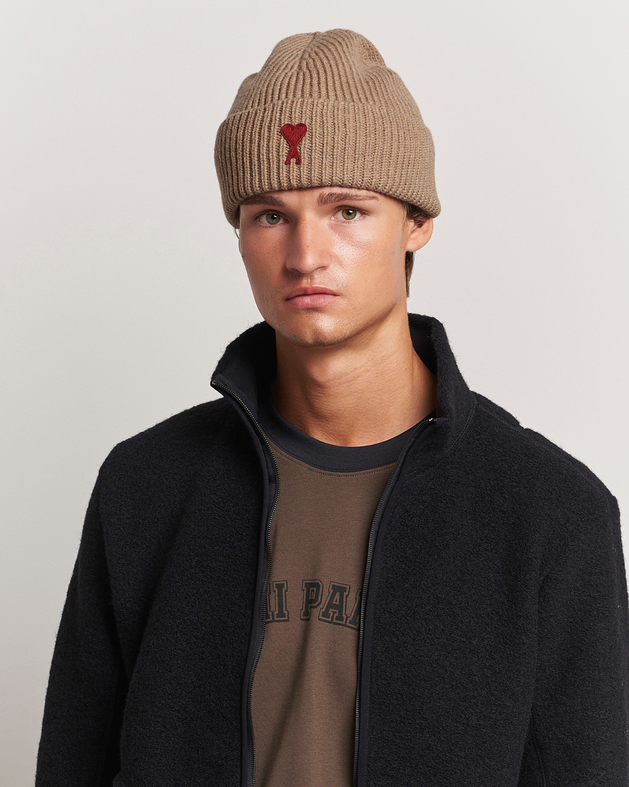 Homme | Accessoires | AMI | Heart Logo Beanie Camel