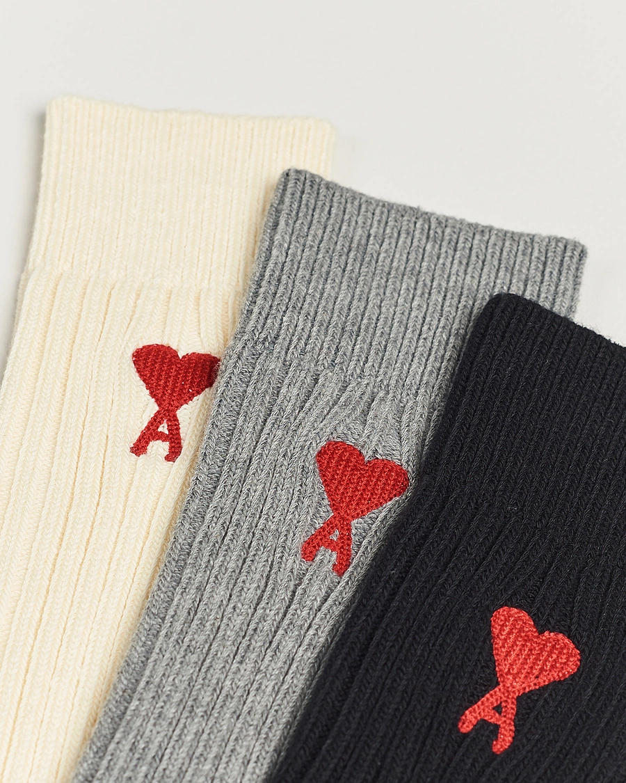 Homme |  | AMI | 3-Pack Heart Logo Socks White/Grey/Black