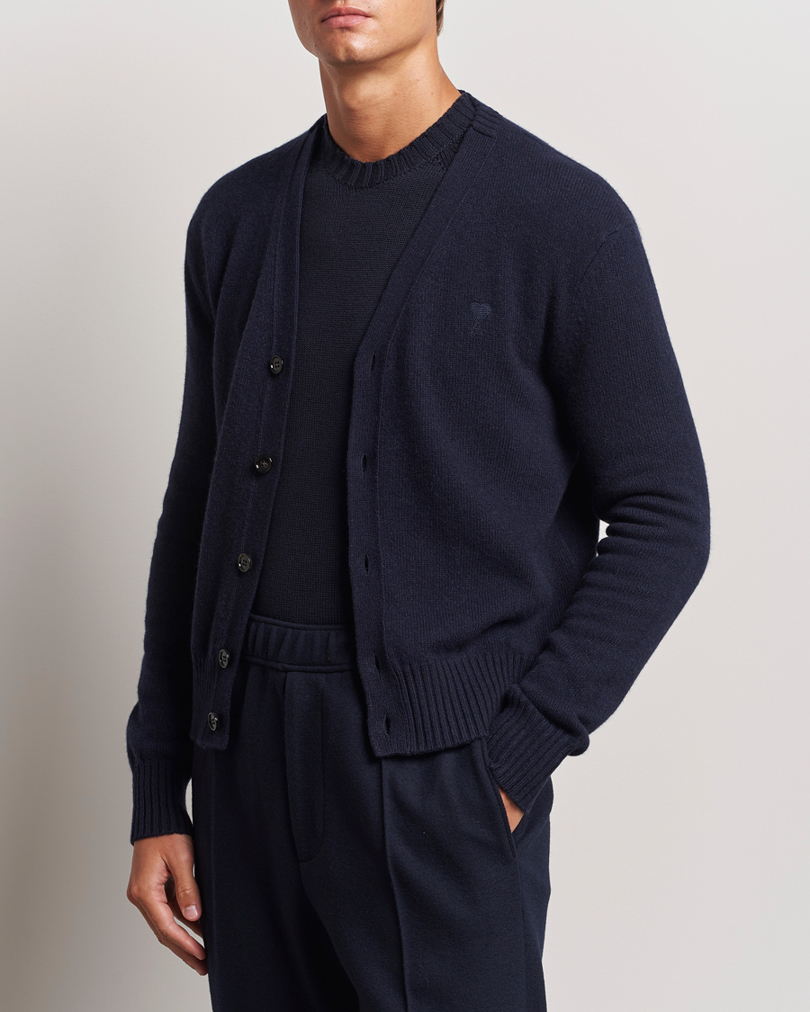 Homme |  | AMI | Tonal Heart Logo Wool Cardigan Navy