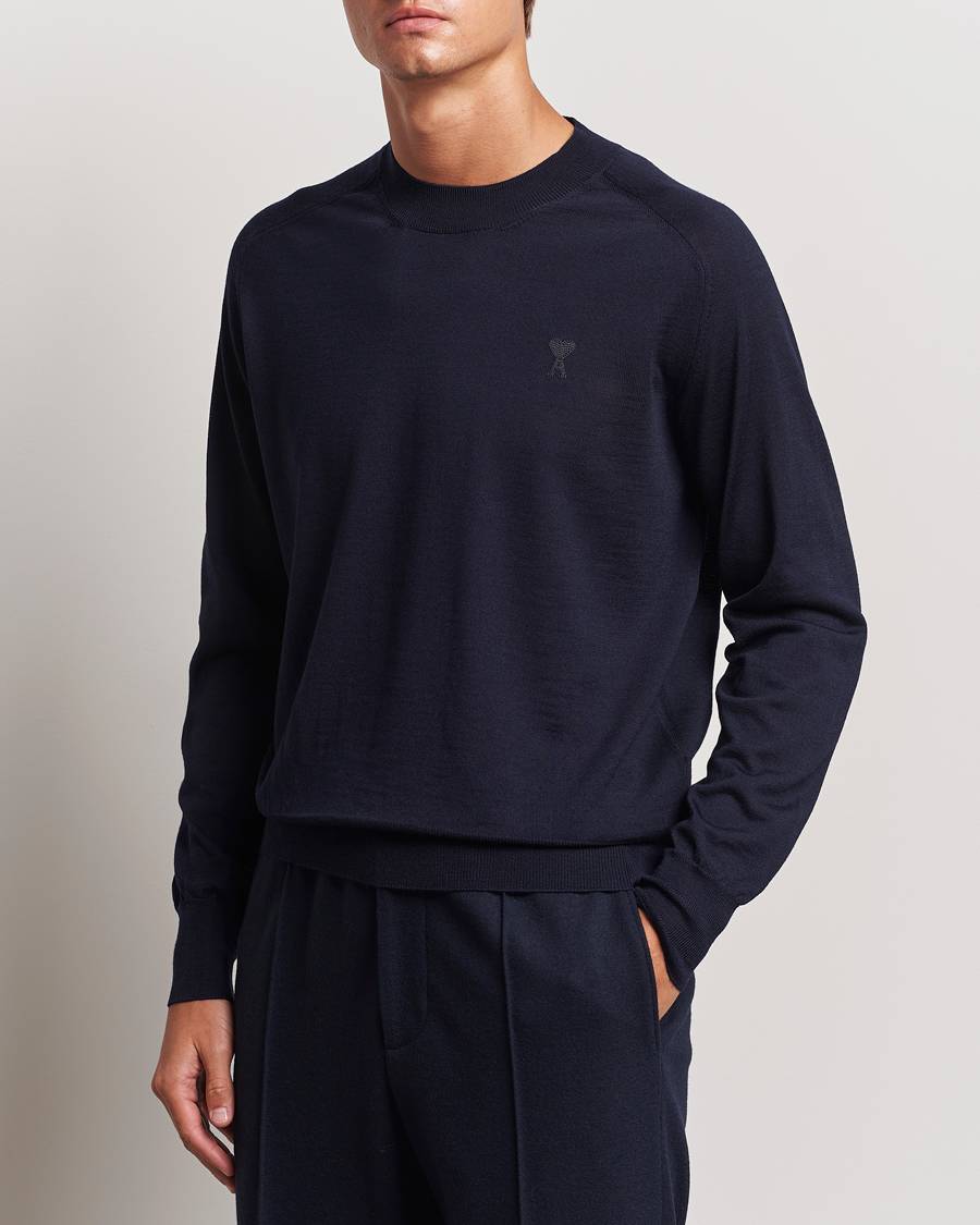 Homme |  | AMI | Tonal Heart Logo Wool Crew Neck Navy