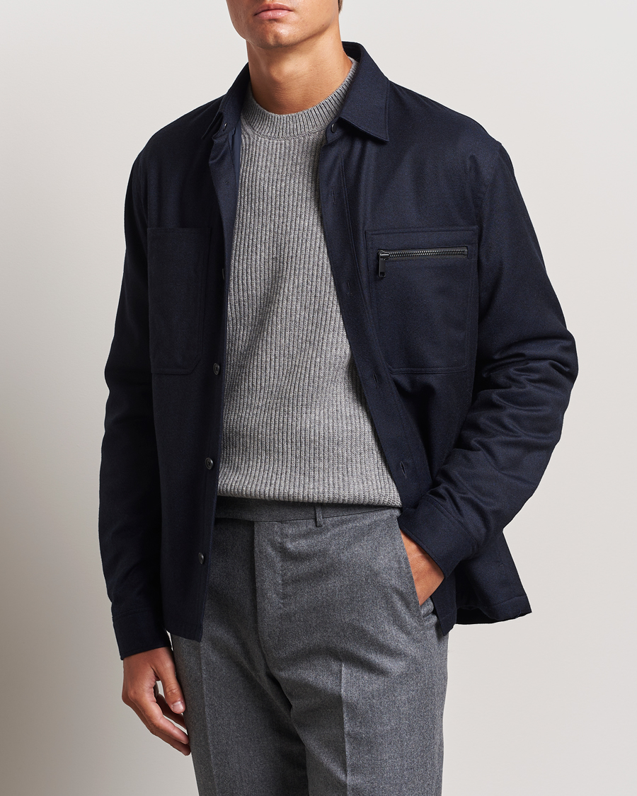 Homme | Luxury Brands | Zegna | Techmerino Flannel Shirt Jacket Navy