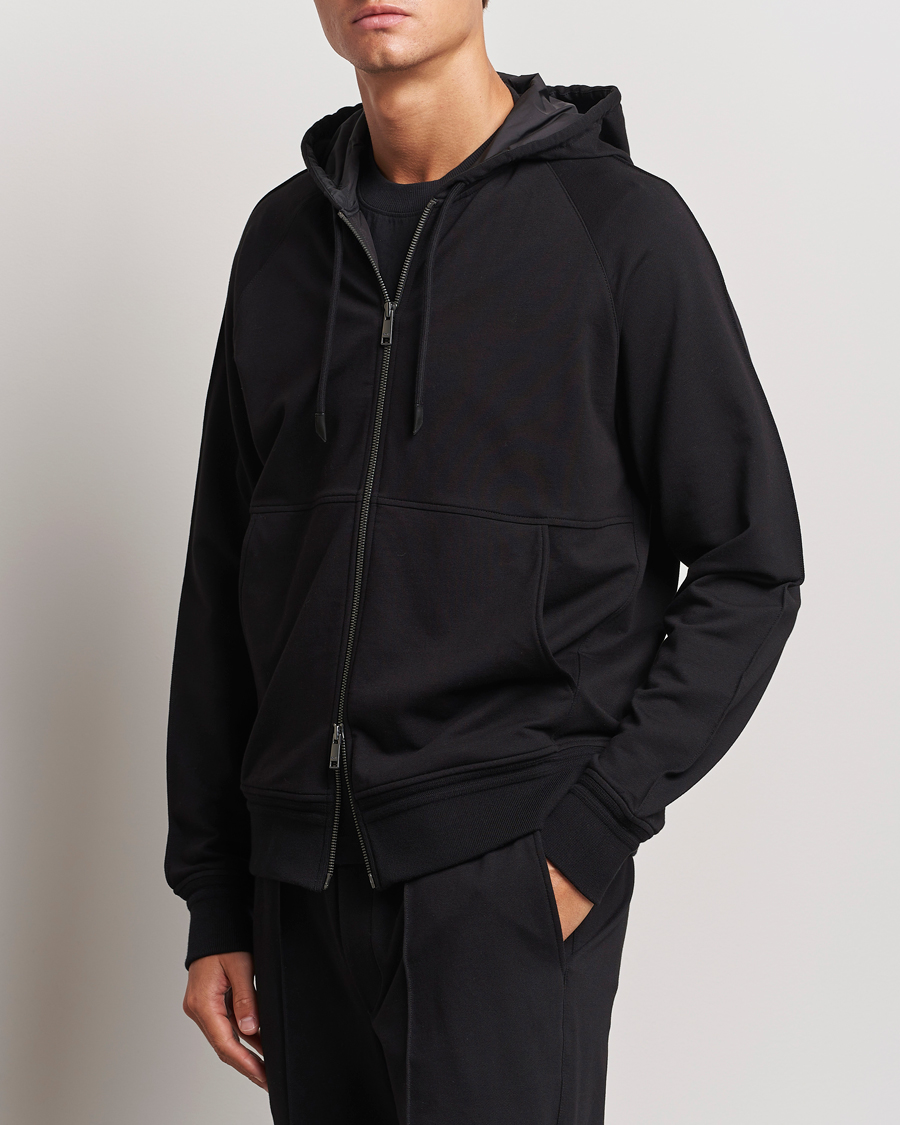 Homme |  | Zegna | Cotton Stretch Zip Hoodie Black