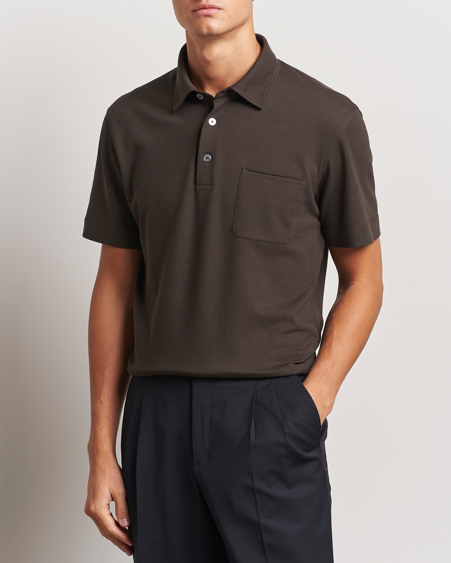 Homme |  | Zegna | Short Sleeve Pocket Polo Dark Brown