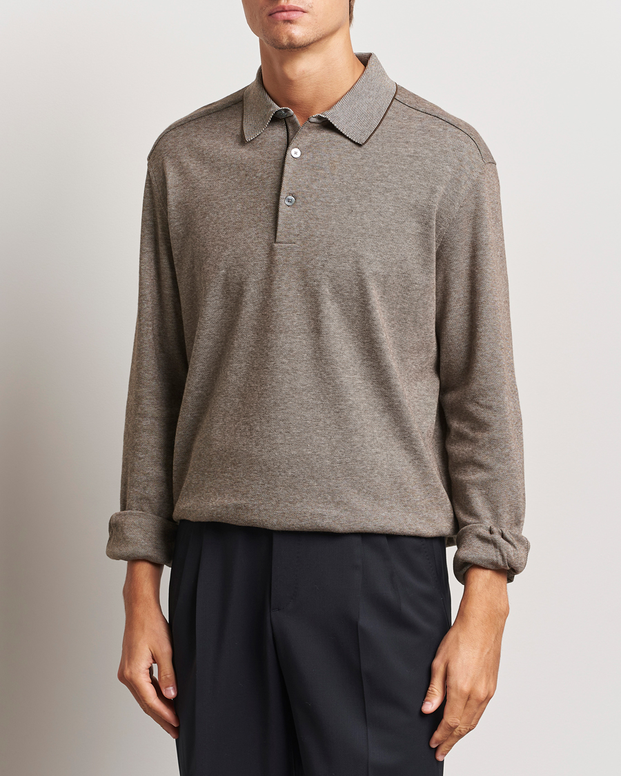 Homme |  | Zegna | Soft Cotton Long Sleeve Polo Beige