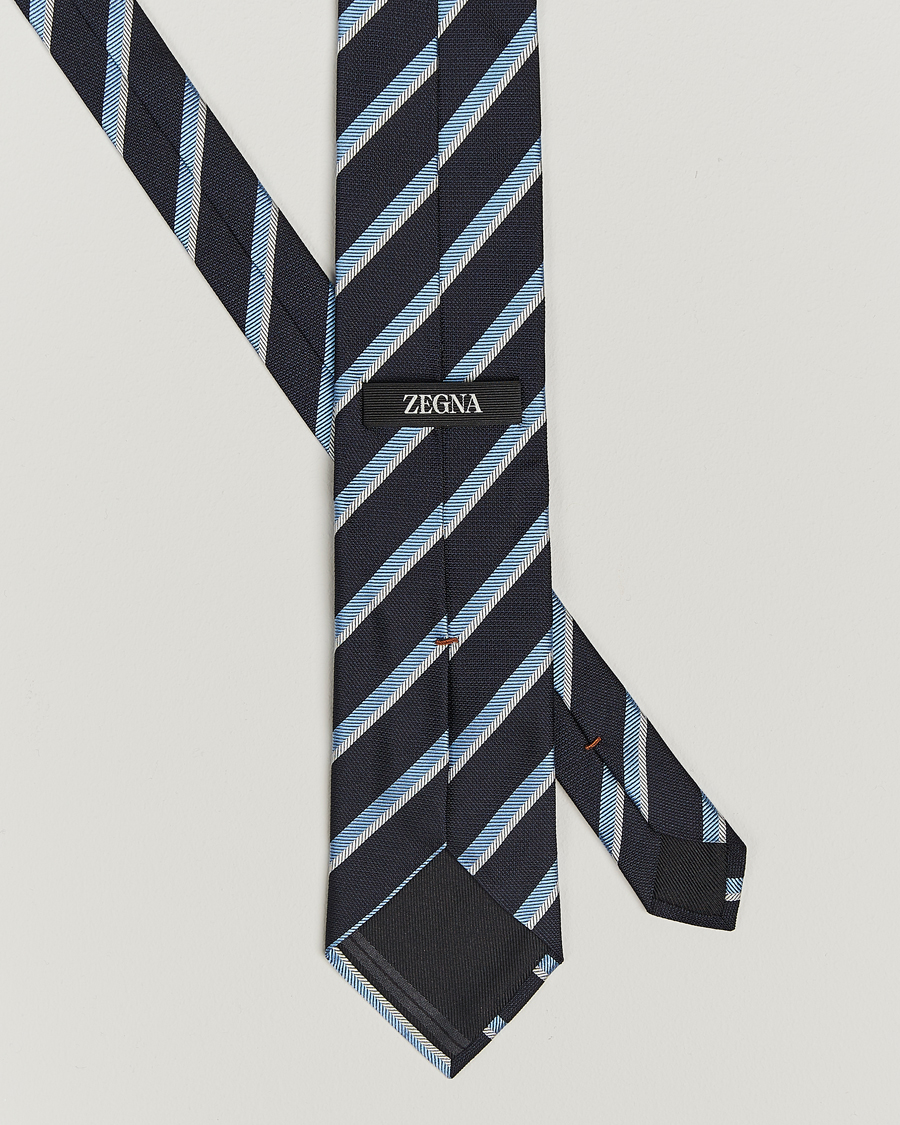 Homme |  | Zegna | Regimental Stripe Silk Tie Navy