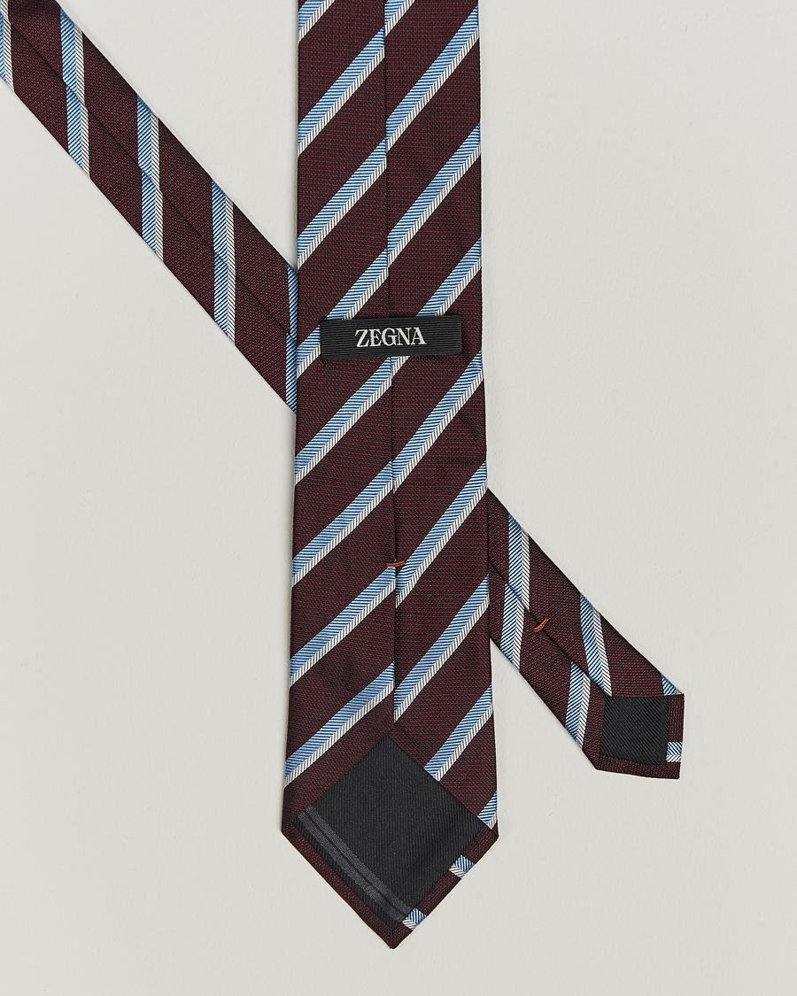 Homme |  | Zegna | Regimental Stripe Silk Tie Burgundy