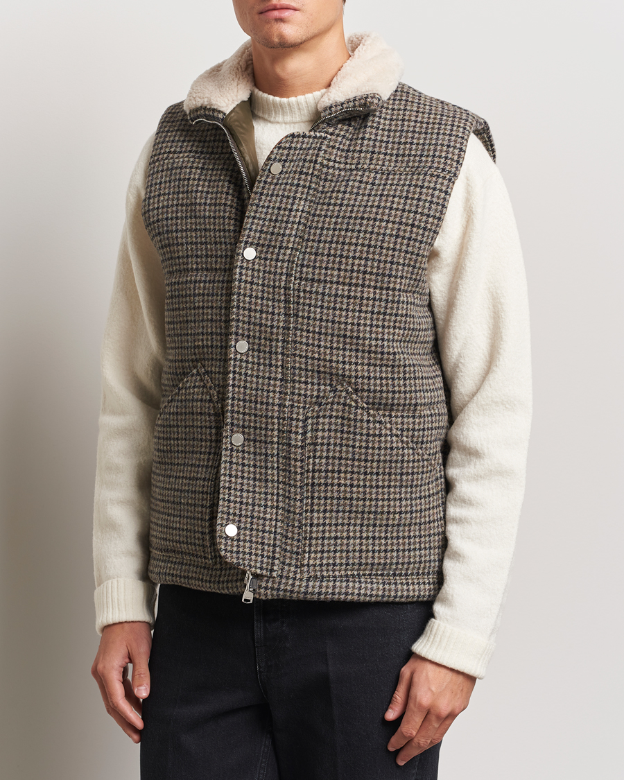 Homme |  | Valstar | Shearling Collar Down Vest Grey Houndstooth