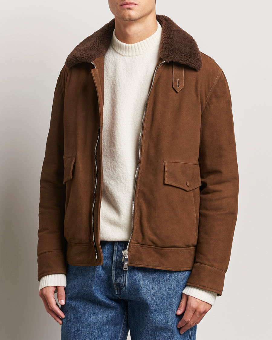 Homme |  | Valstar | Goose Down Shearling Flight Jacket Brown Suede