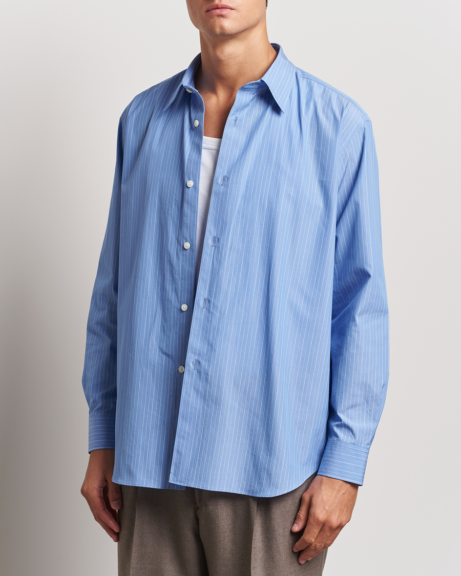 Homme |  | Auralee | Suvin Cloth Striped Shirt Sax Blue