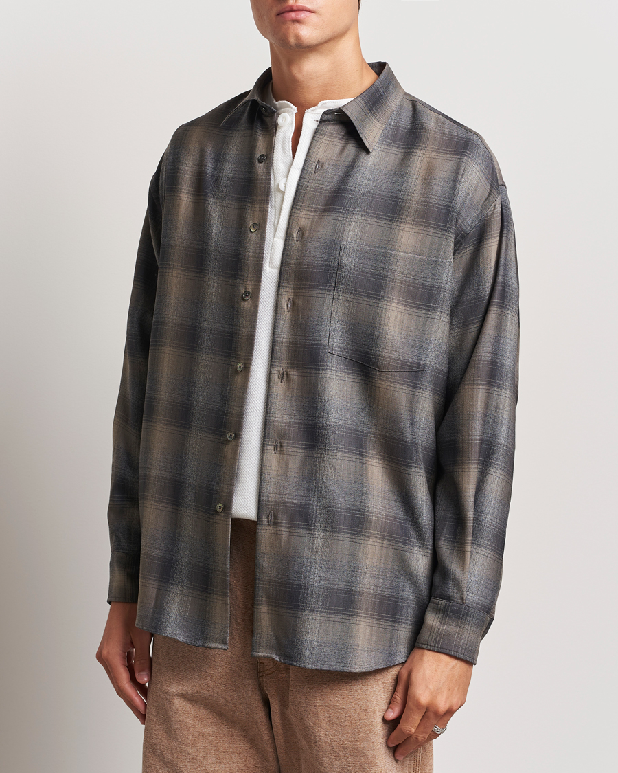 Homme |  | Auralee | Superlight Wool Shirt Charcoal Check