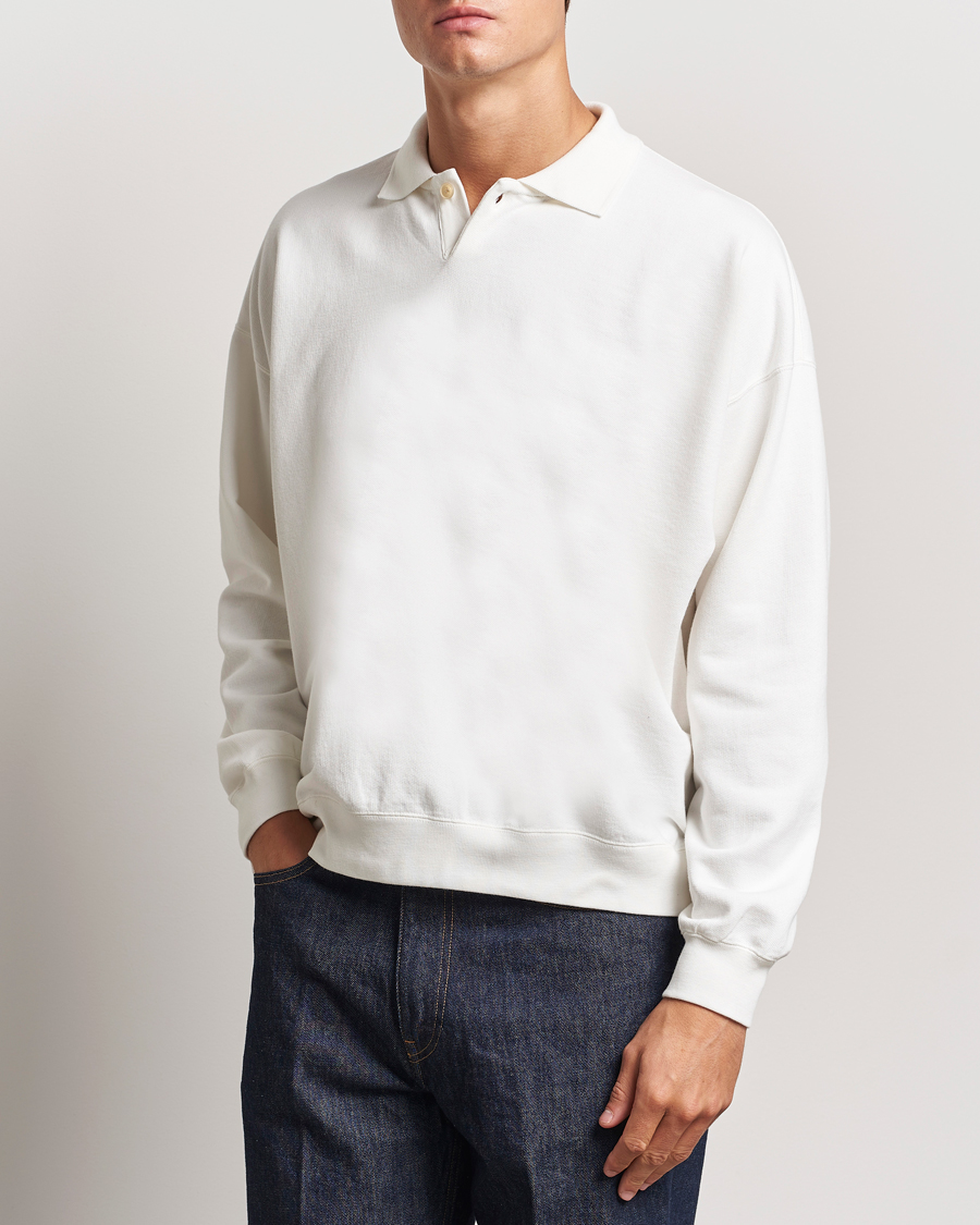 Homme |  | Auralee | Pima Cotton Long Sleeve Polo White