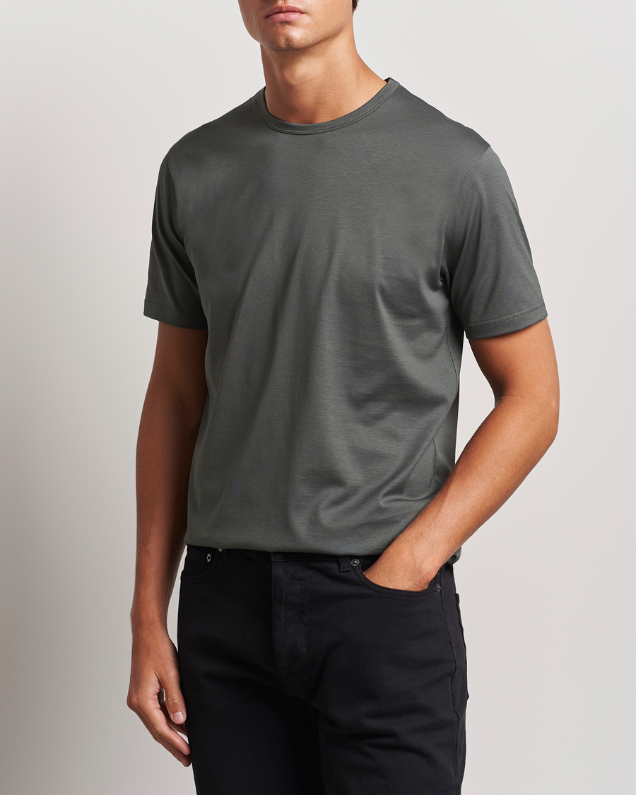 Homme |  | Sunspel | Crew Neck Cotton Tee Drill Green