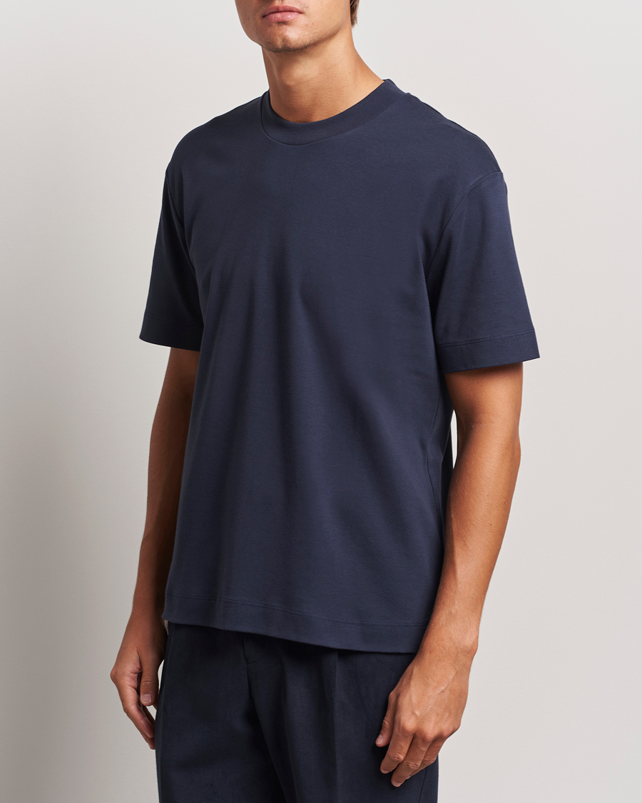 Homme |  | Sunspel | Heavyweight Mock Neck T-Shirt Navy