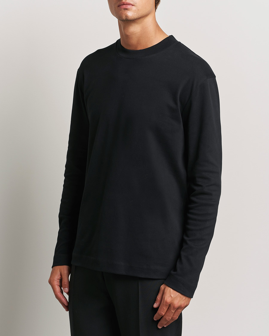 Homme |  | Sunspel | Heavyweight Mock Neck Long Sleeve T-Shirt Black