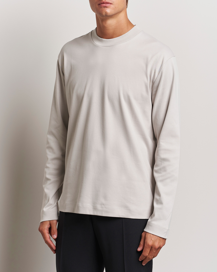 Homme |  | Sunspel | Heavyweight Mock Neck Long Sleeve T-Shirt Putty