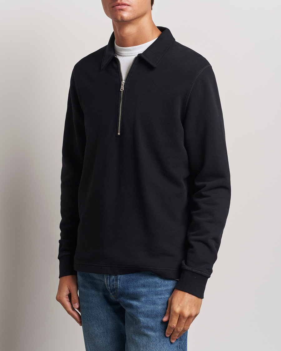 Homme |  | Sunspel | Zip Loopback Sweatshirt Polo Black