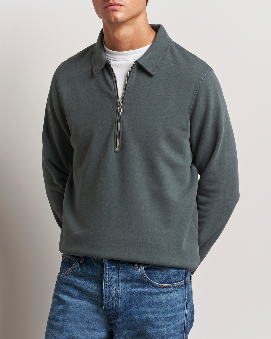 Homme |  | Sunspel | Zip Loopback Sweatshirt Polo Drill Green