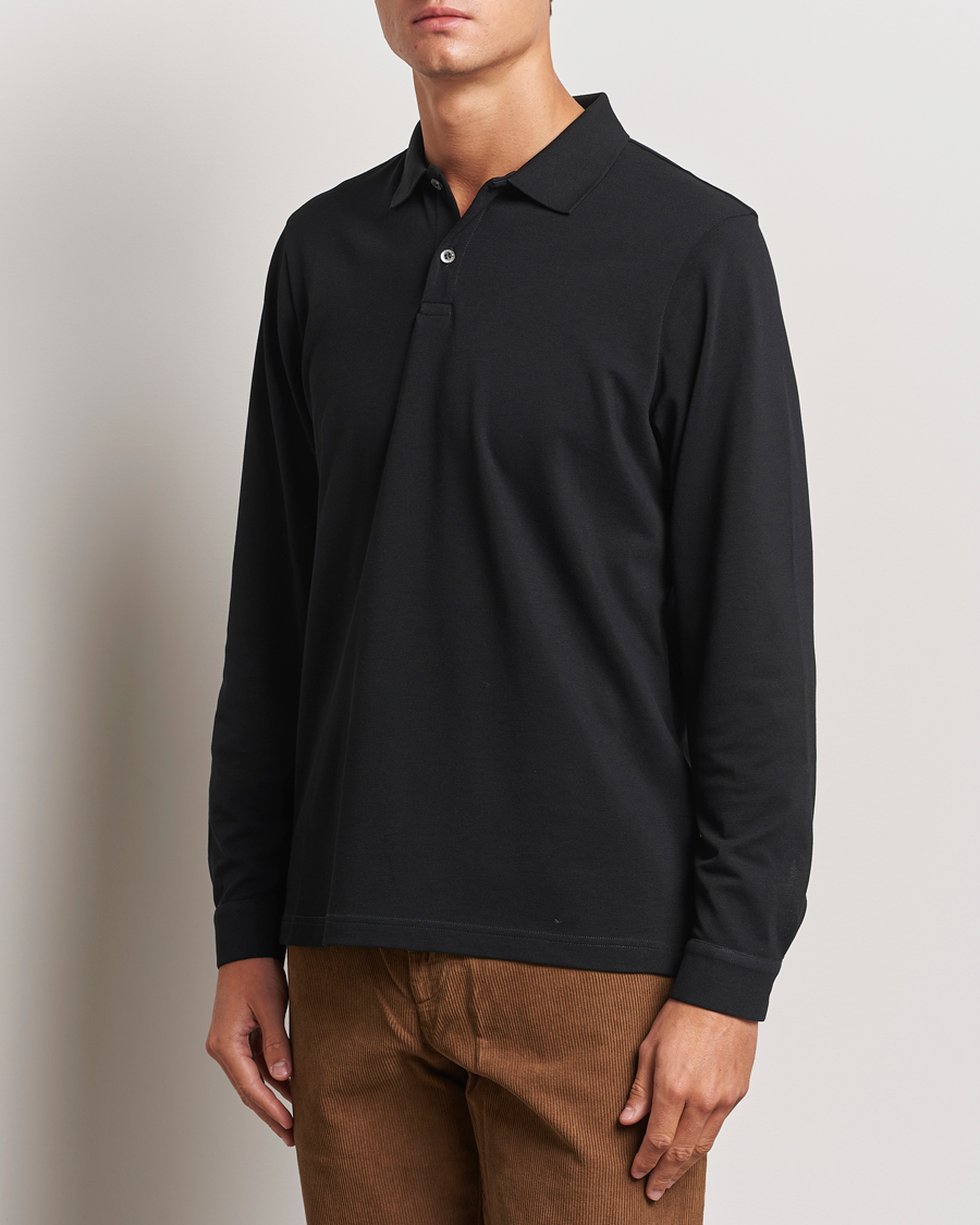 Homme |  | Sunspel | Long Sleeve Pique Poloshirt Black