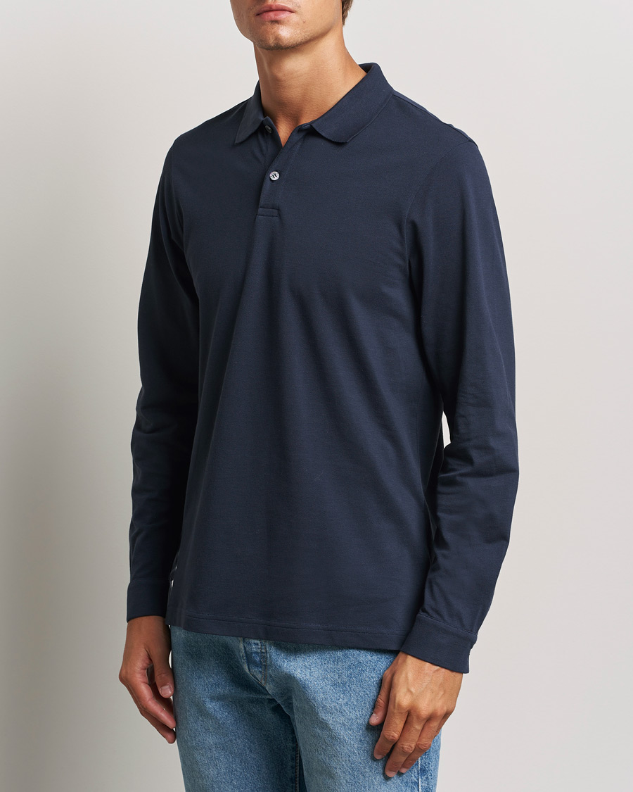 Homme |  | Sunspel | Long Sleeve Pique Poloshirt Navy