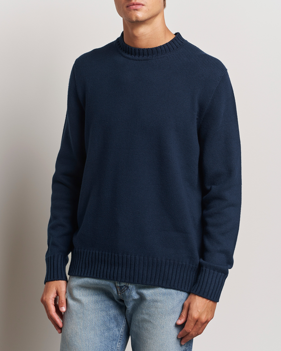 Homme |  | Sunspel | Mid Weight Cotton Crew Ligh Navy