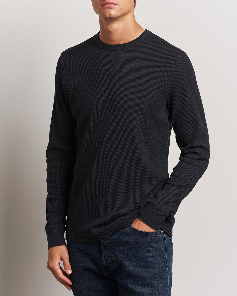 Homme |  | Sunspel | Long Sleeve Waffle T-Shirt Black