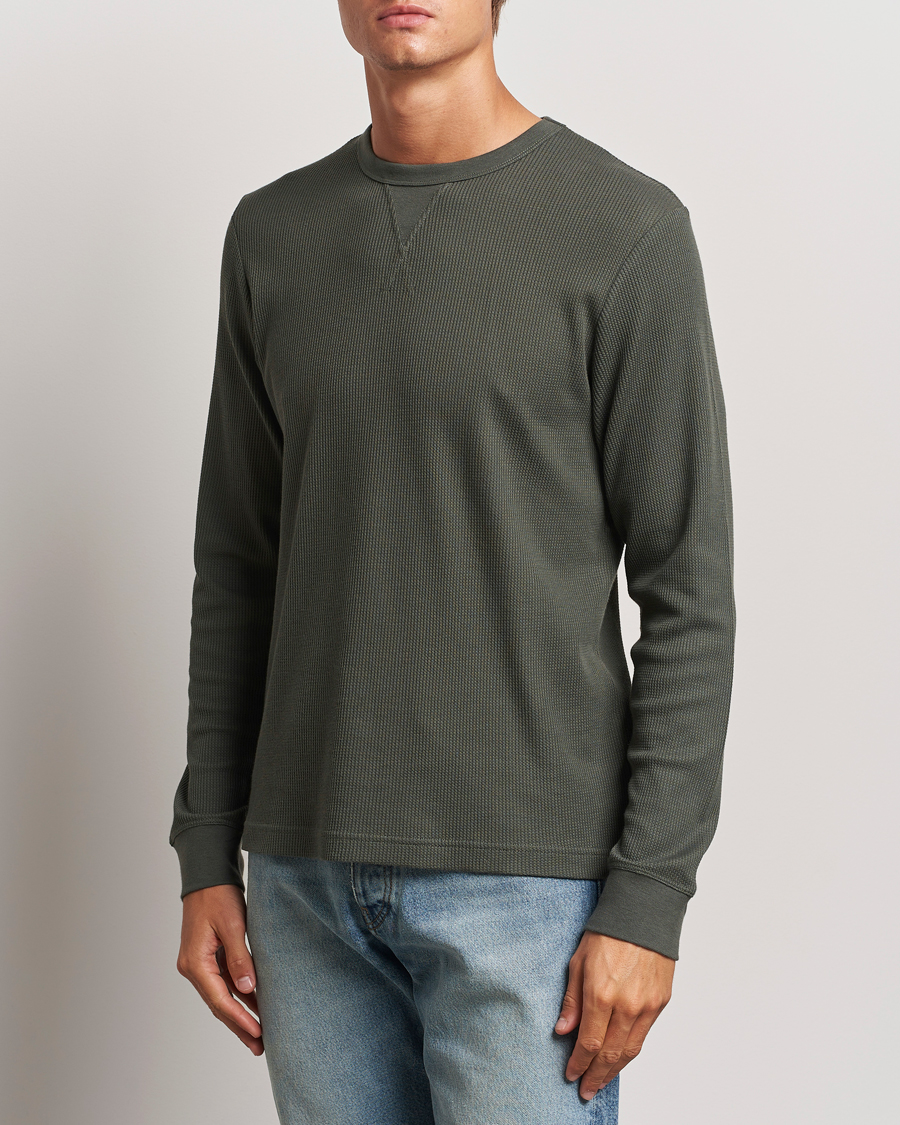 Homme |  | Sunspel | Long Sleeve Waffle T-Shirt Drill Green