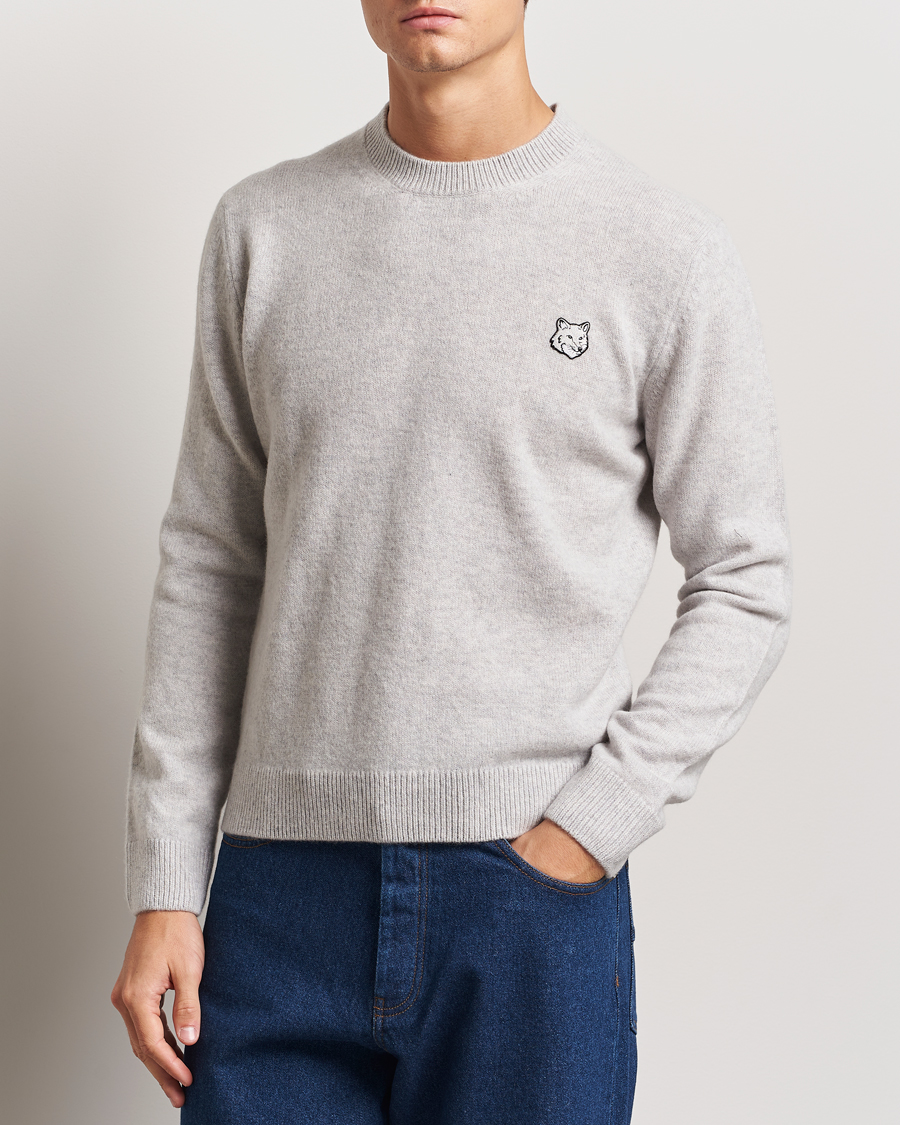 Homme |  | Maison Kitsuné | Bold Fox Lambswool Crew Neck Light Grey Melange