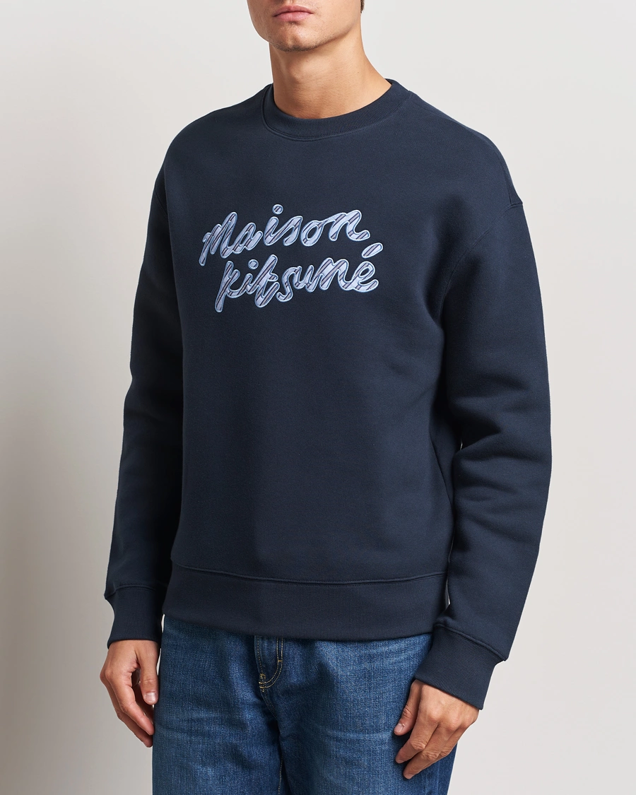 Homme |  | Maison Kitsuné | Striped Handwriting Sweatshirt Navy