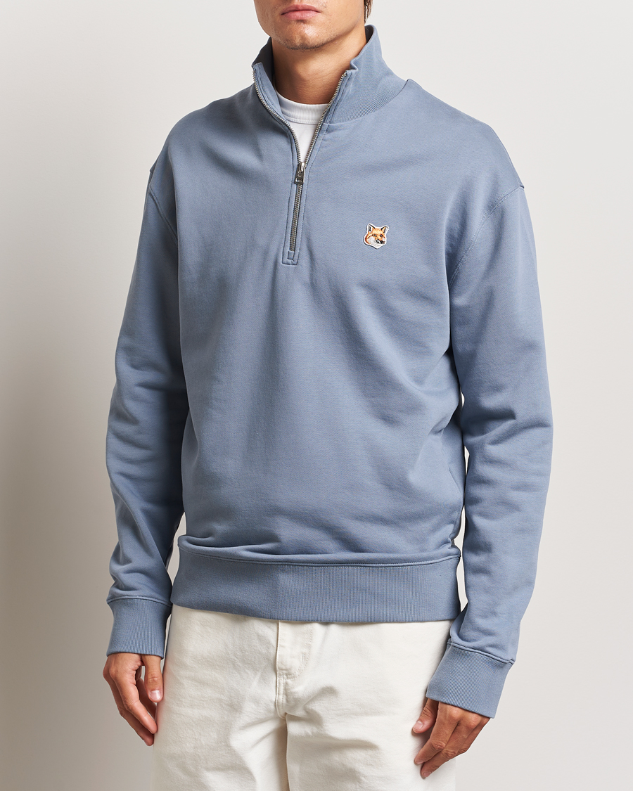 Homme |  | Maison Kitsuné | Fox Head Half Zip Sweatshirt Moonlight Blue