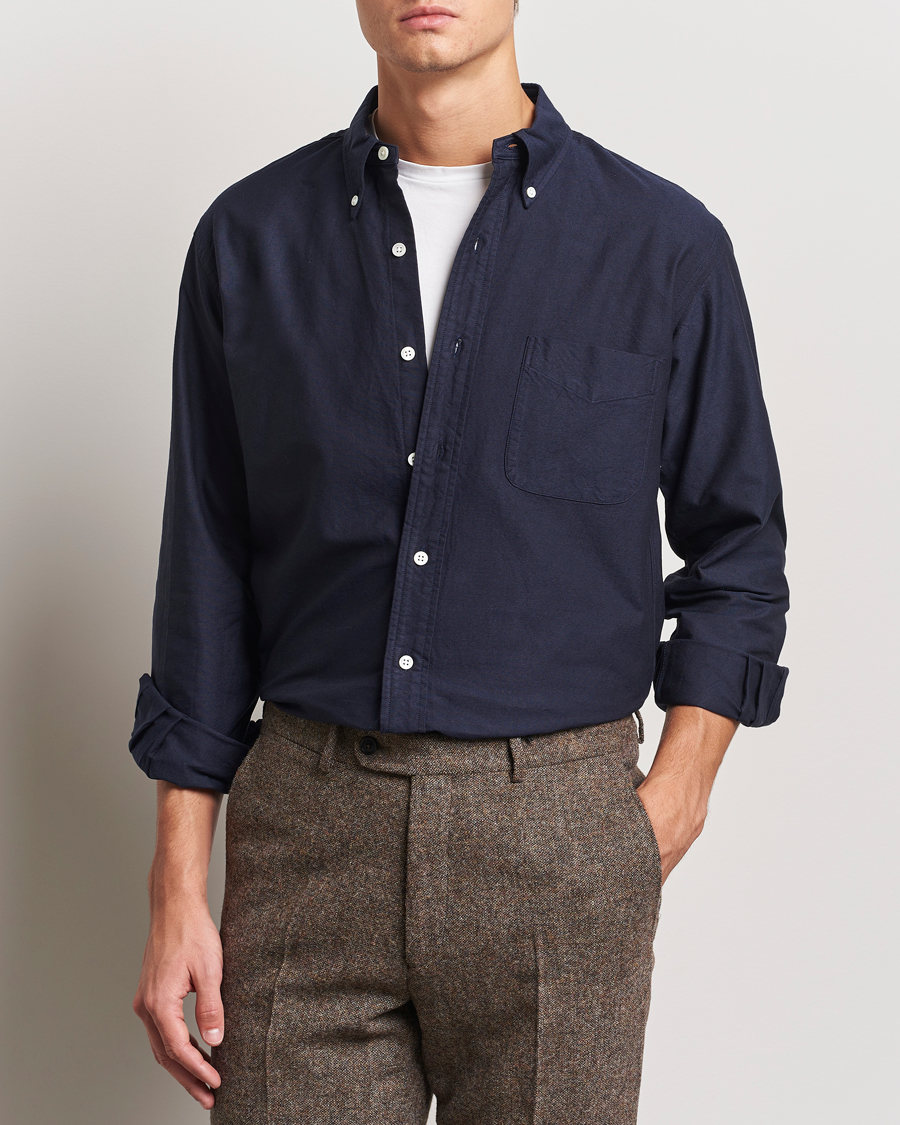 Homme |  | Kamakura Shirts | Vintage Ivy Oxford Button Down Shirt Navy