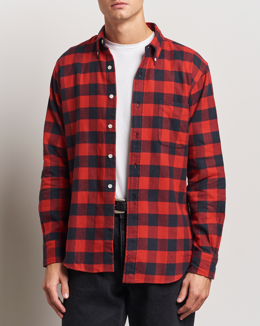 Homme |  | Kamakura Shirts | Vintage Ivy Buffalo Check Flannel Shirt Red