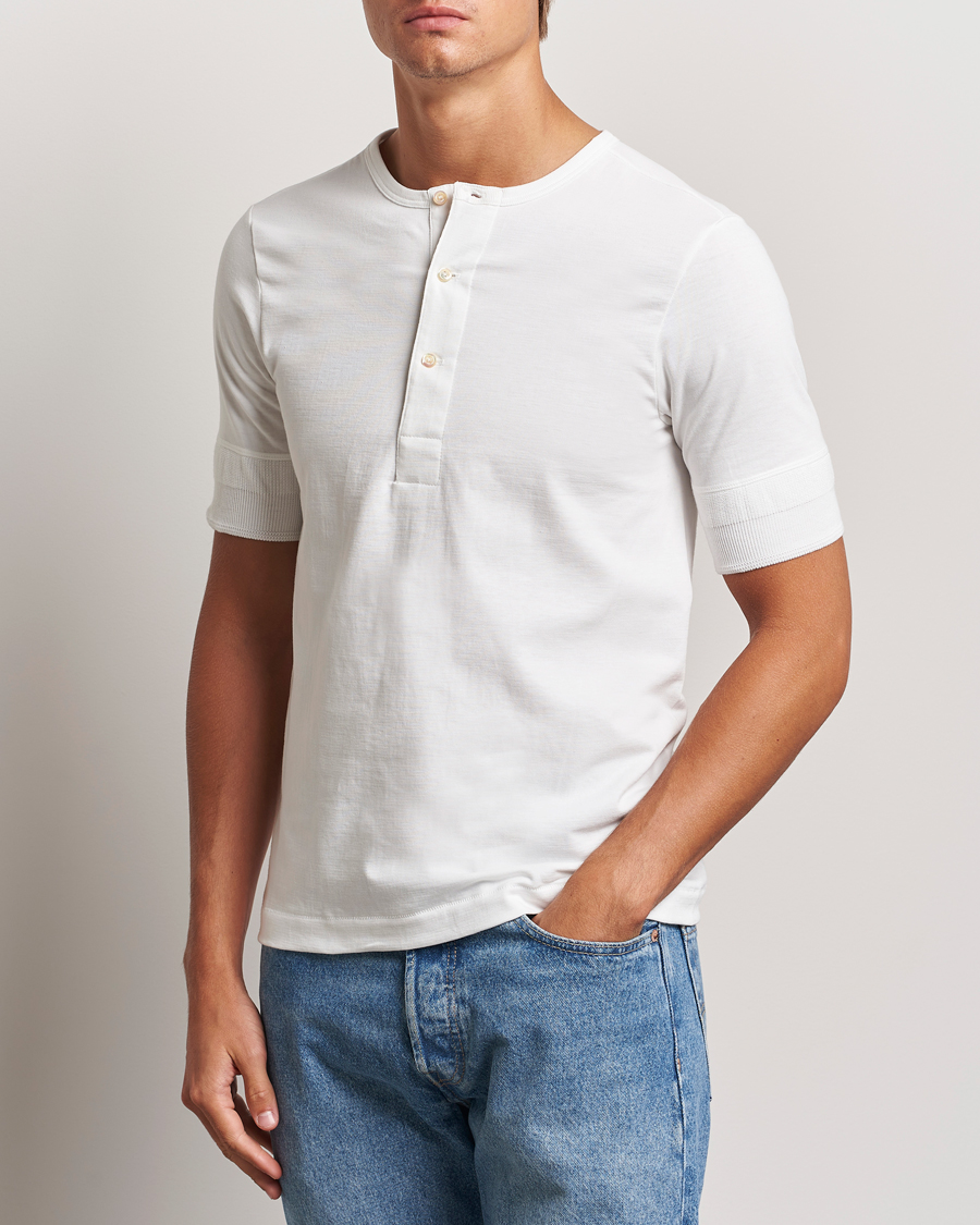 Homme |  | Merz b. Schwanen | Short Sleeve Organic Cotton Henley White